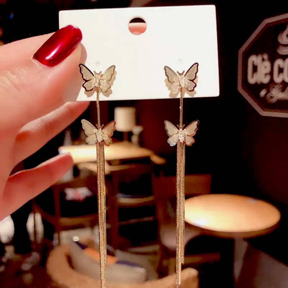 Gold Plated Long Butterfly 🦋 Earrings